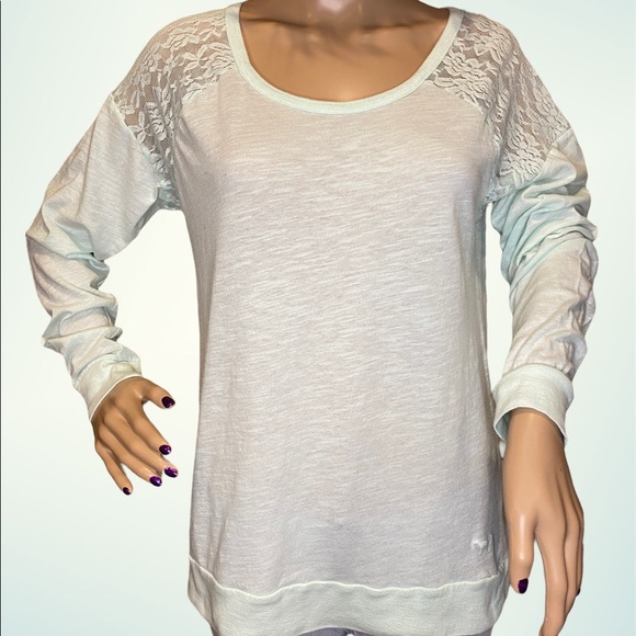 PINK Victoria's Secret Mint Green Lace Panels Long Sleeved Top Shirt Medium VGC - Picture 3 of 7